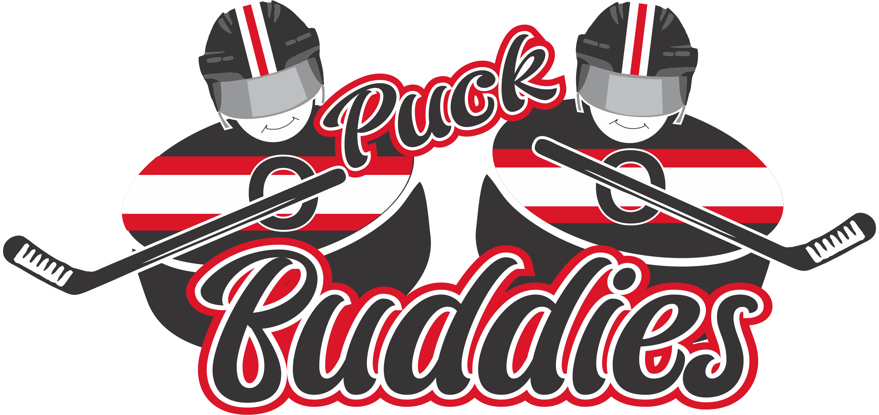 Puck buddies logos-two hockey players whose bodies are pucks
